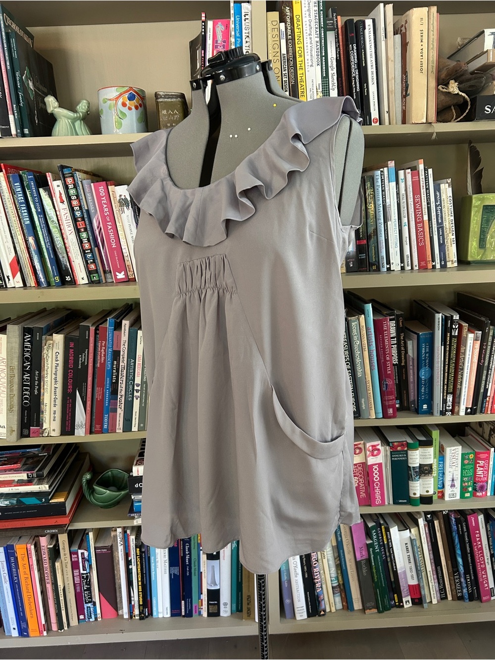 Daniel Rainn Grey Satin Ruffled Tunic